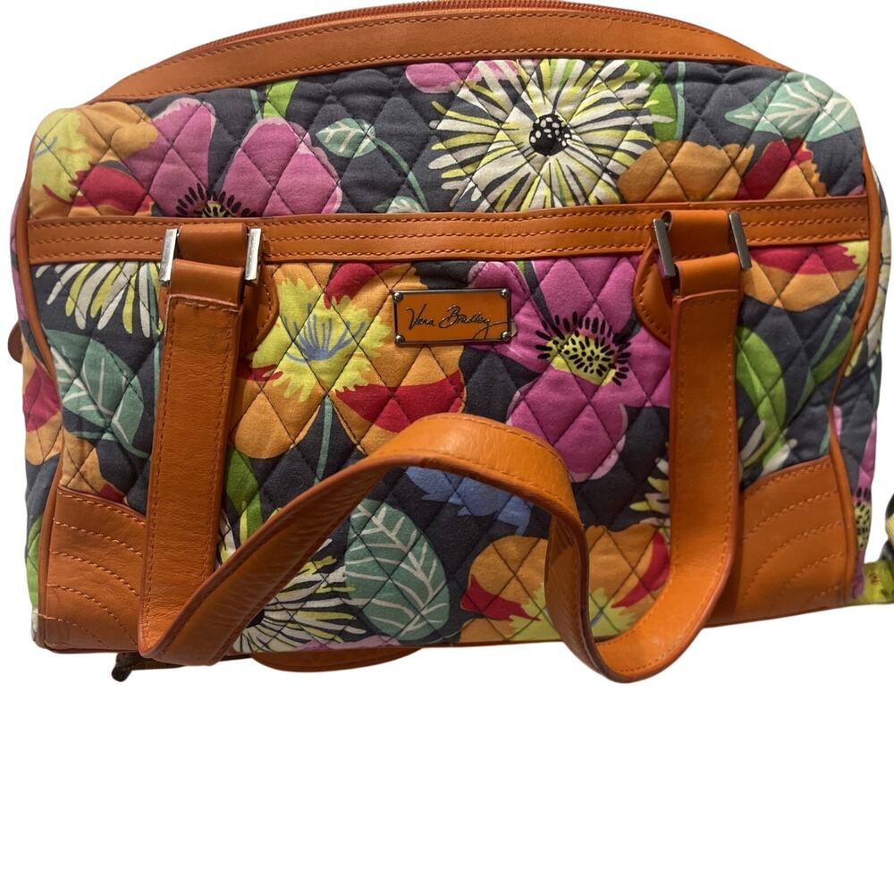 Vera Bradley Caroline Satchel in Jazzy Blooms with Leather Trim